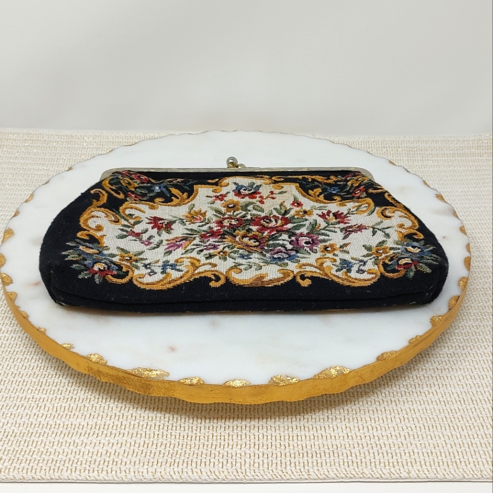 Vintage Walborg black floral embroidered clutch handbag - Picture 11 of 13